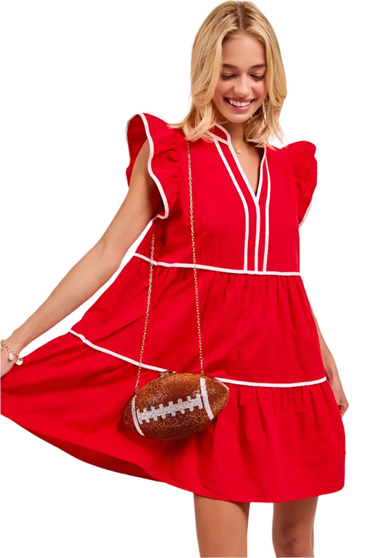 Vrouwen Ruffled Jurk met Contrastbinding en Gameday Thema 0