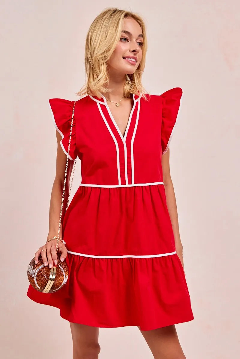 Vrouwen Ruffled Jurk met Contrastbinding en Gameday Thema 1