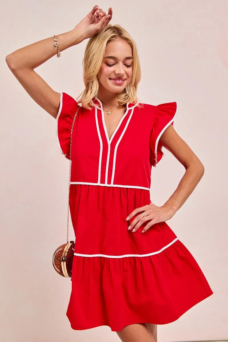Vrouwen Ruffled Jurk met Contrastbinding en Gameday Thema 3