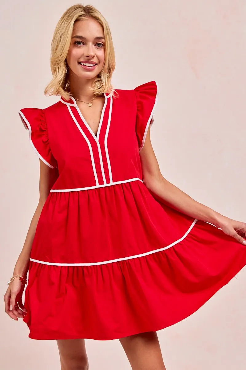 Vrouwen Ruffled Jurk met Contrastbinding en Gameday Thema 5