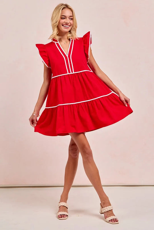Vrouwen Ruffled Jurk met Contrastbinding en Gameday Thema 6