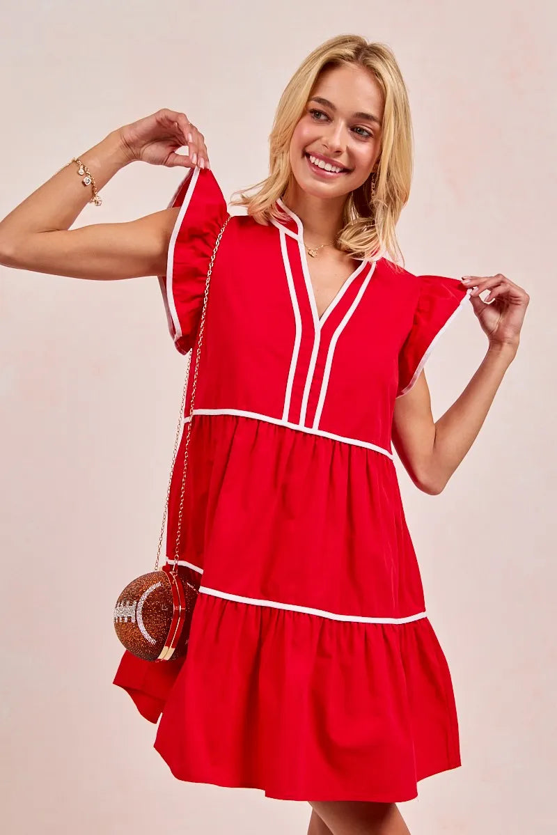 Vrouwen Ruffled Jurk met Contrastbinding en Gameday Thema 7