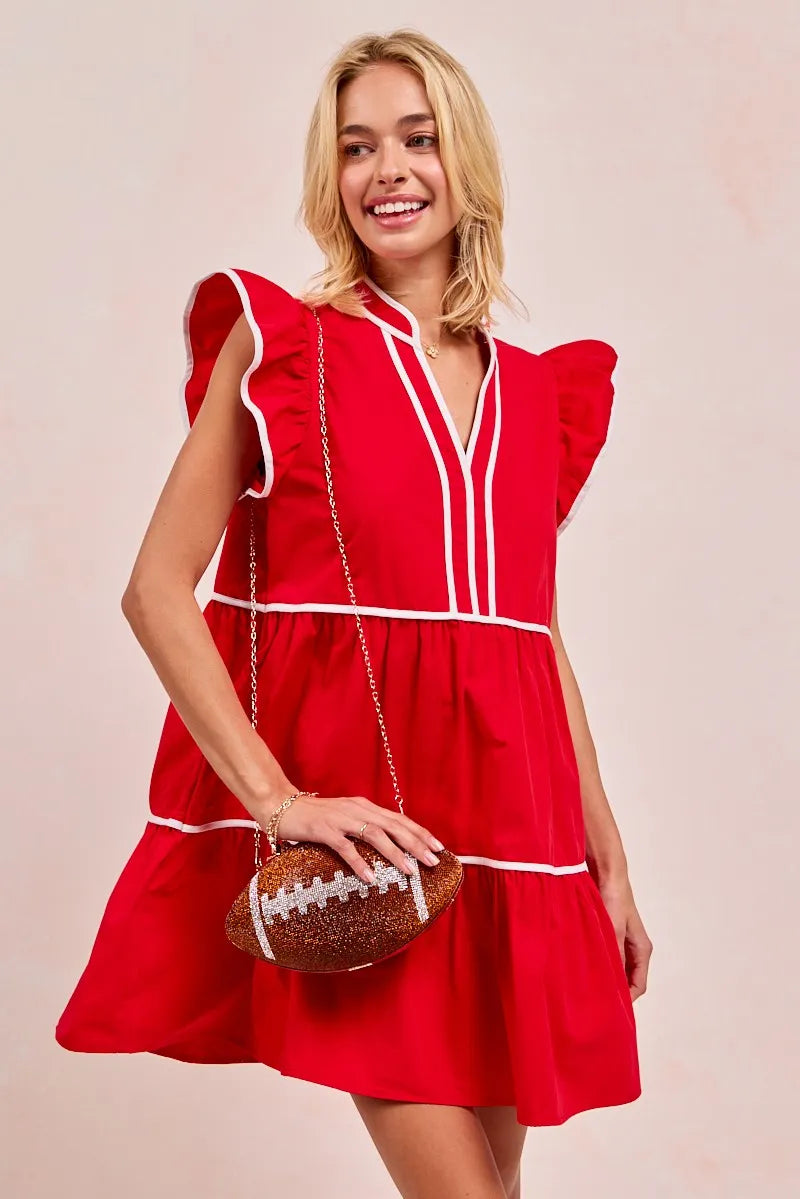 Vrouwen Ruffled Jurk met Contrastbinding en Gameday Thema 8
