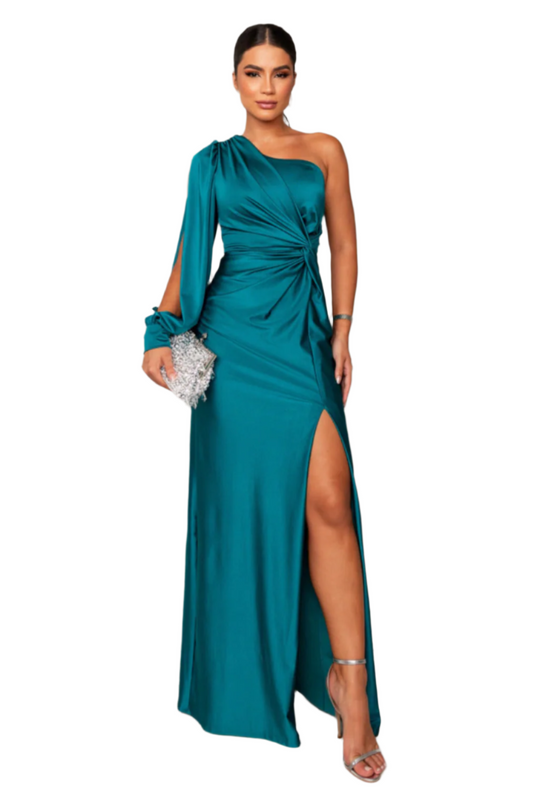Vrouwen Satin Eén-Schouder Jurk Elegante Stijl 0