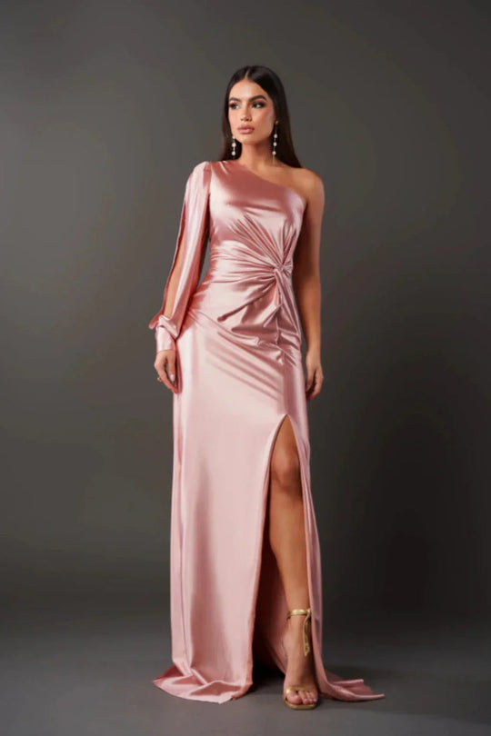 Vrouwen Satin Eén-Schouder Jurk Elegante Stijl 10