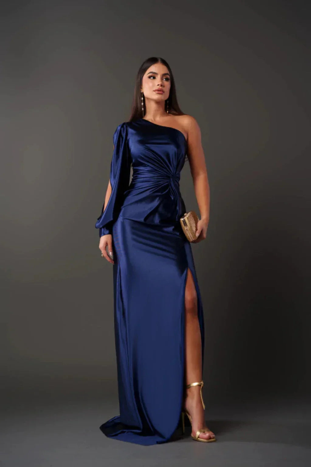 Vrouwen Satin Eén-Schouder Jurk Elegante Stijl 9