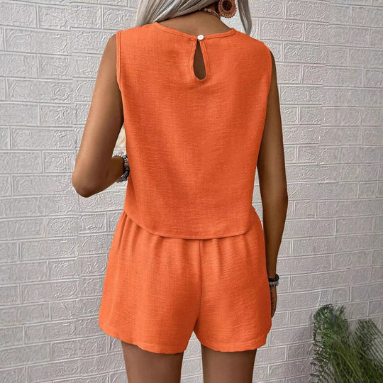 Vrouwen Twee-Piece Set Lichtgewicht Geweven Cropped Top en Hoge Taille Shorts 2