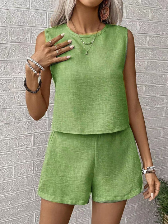 Vrouwen Twee-Piece Set Lichtgewicht Geweven Cropped Top en Hoge Taille Shorts 4