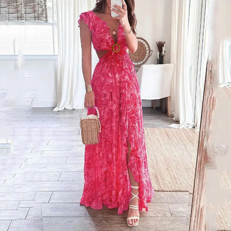 Vrouwen V-Hals Jurk met Bloemenprint 2