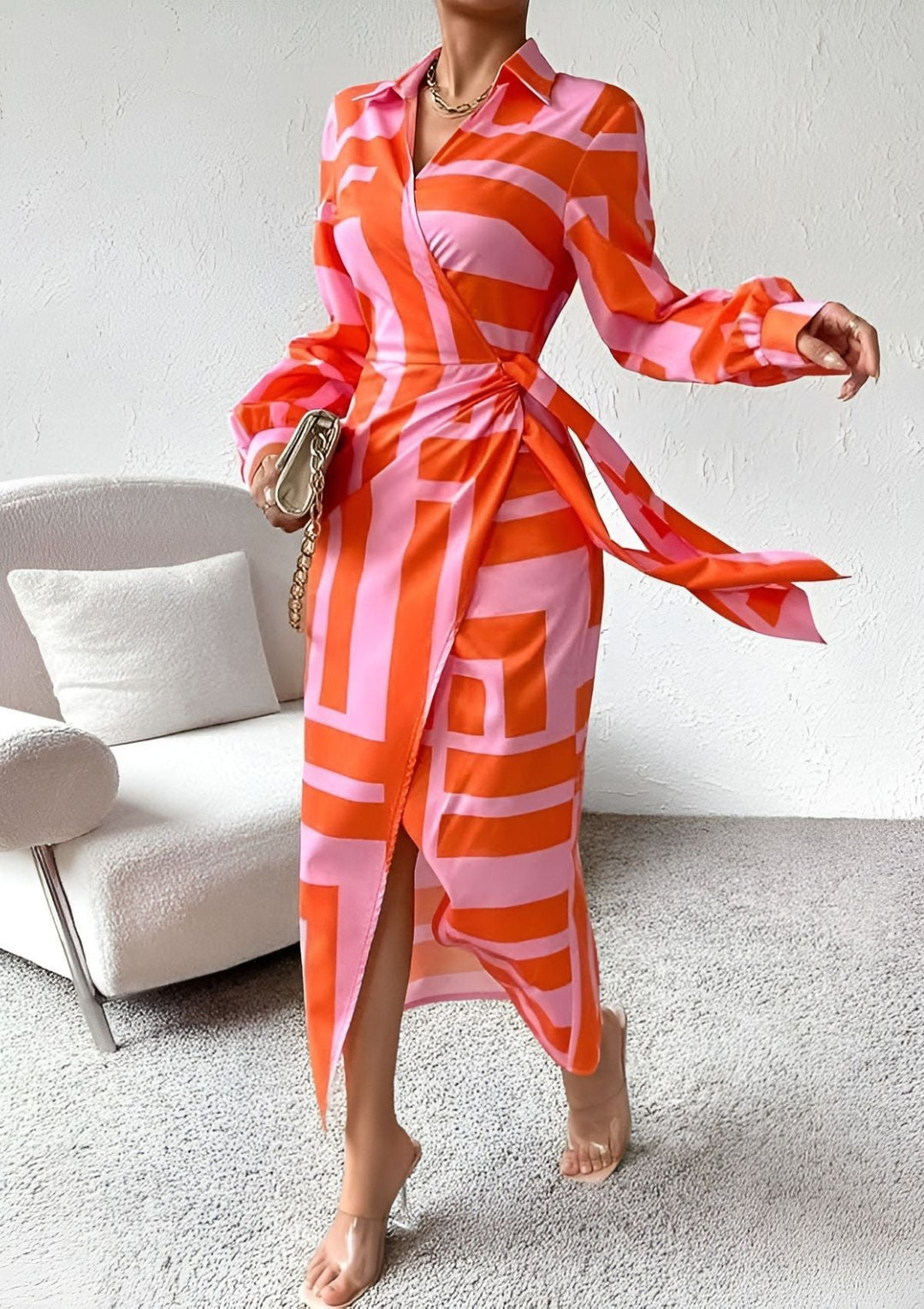 Vrouwen Wrap Dress Met Print Elegante Stijl 1