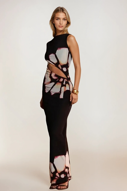 Vrouwen Zomerjurk Met Bloemenprint En Cut-outs 1