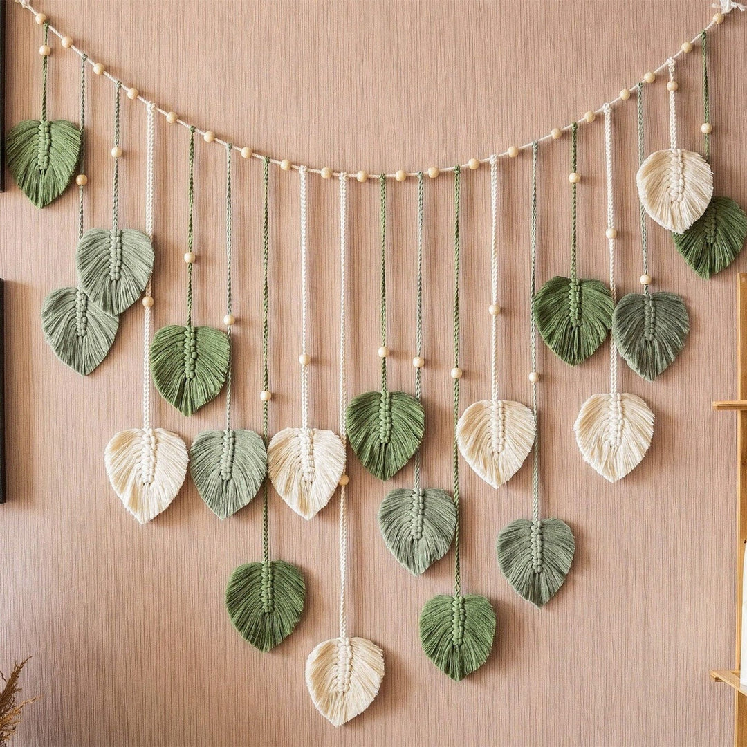 Wanddecoratie Macrame Groene Bladeren voor Woonkamer en Slaapkamer 1