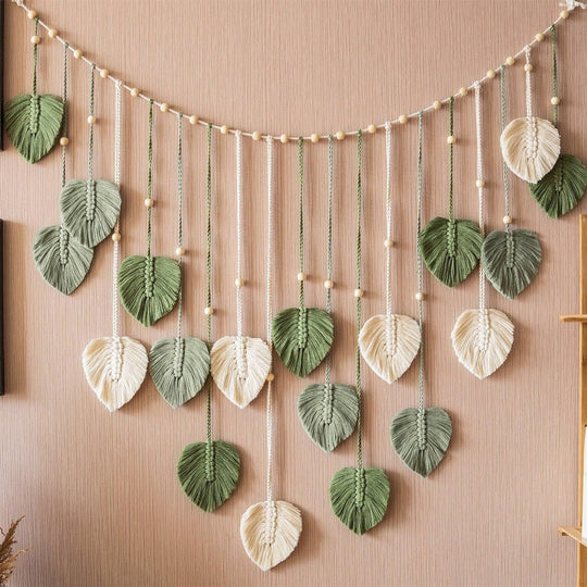 Wanddecoratie Macrame Groene Bladeren voor Woonkamer en Slaapkamer 1