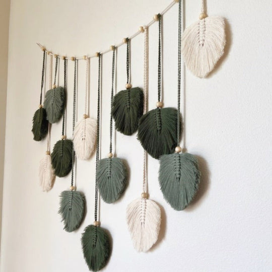 Wanddecoratie Macrame Groene Bladeren voor Woonkamer en Slaapkamer 4
