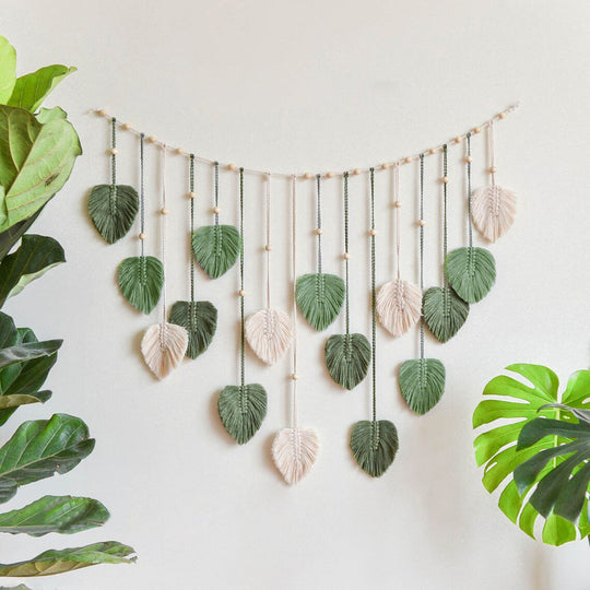 Wanddecoratie Macrame Groene Bladeren voor Woonkamer en Slaapkamer 8