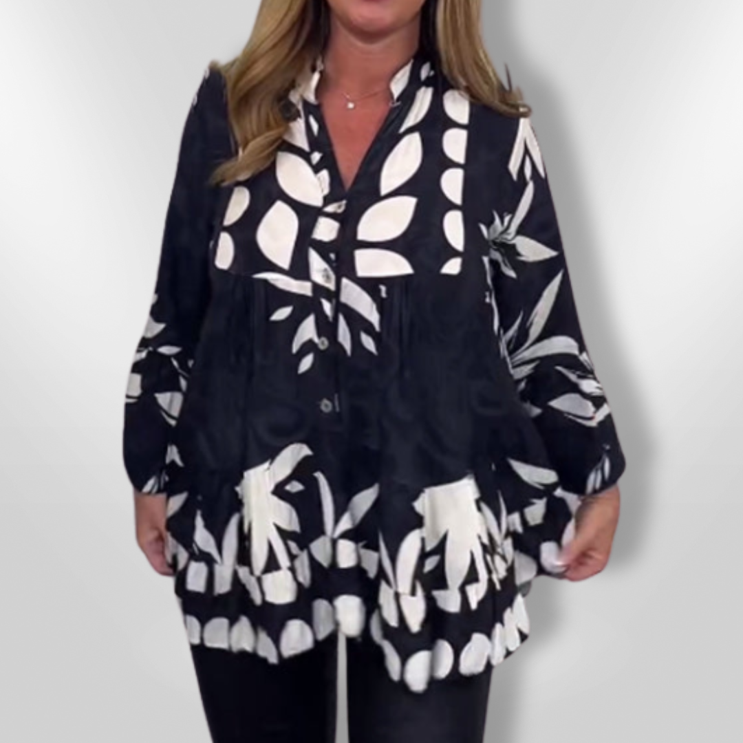 Witte Blouse Dames Evasé Mouwen Bloemenprint 100% Polyester 0