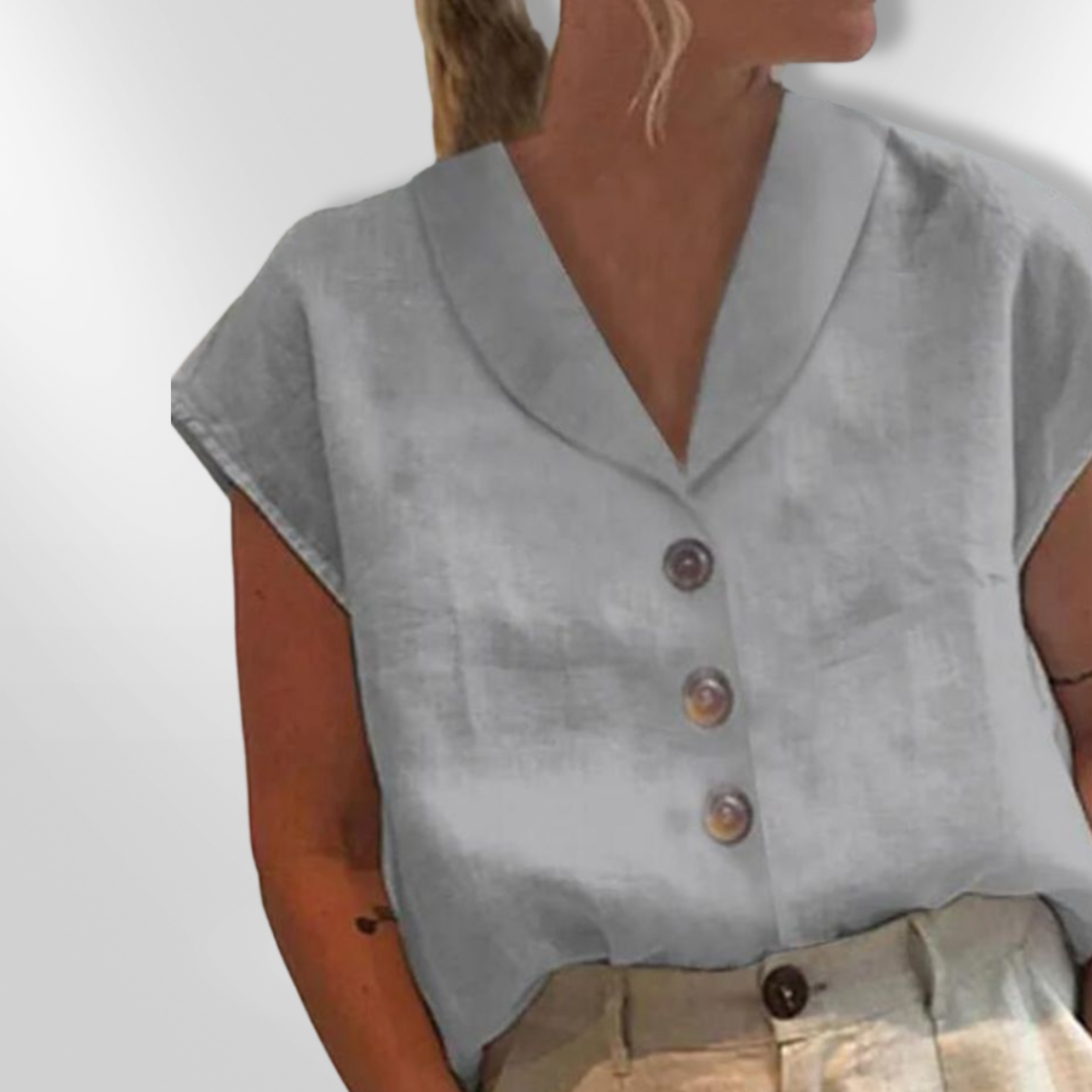 Witte Blouse Dames Met Brede Kraag en Oversized Knopen van Zacht Ademend Materiaal 0