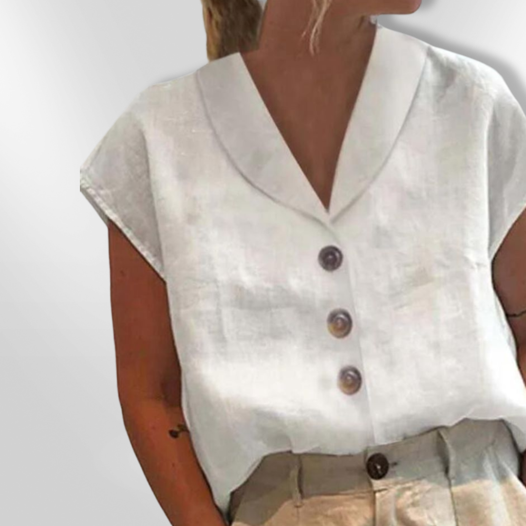 Witte Blouse Dames Met Brede Kraag en Oversized Knopen van Zacht Ademend Materiaal 1
