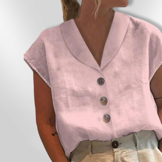 Witte Blouse Dames Met Brede Kraag en Oversized Knopen van Zacht Ademend Materiaal 2