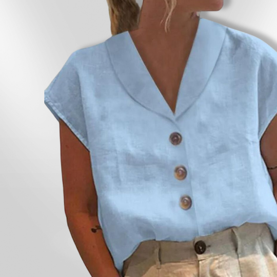 Witte Blouse Dames Met Brede Kraag en Oversized Knopen van Zacht Ademend Materiaal 3
