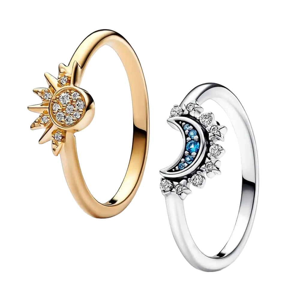 Zilveren Ring met Maan- en Zonontwerp 3