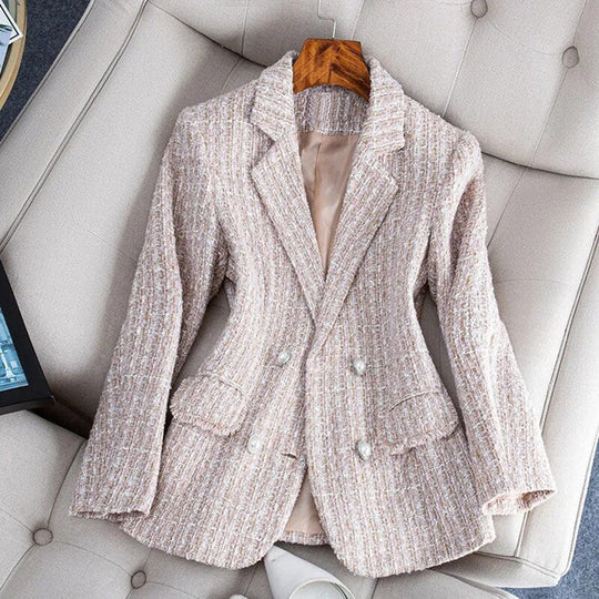Zwarte Blazer Dames Tailored Fit Tweed Dubbelgeknoopt 2
