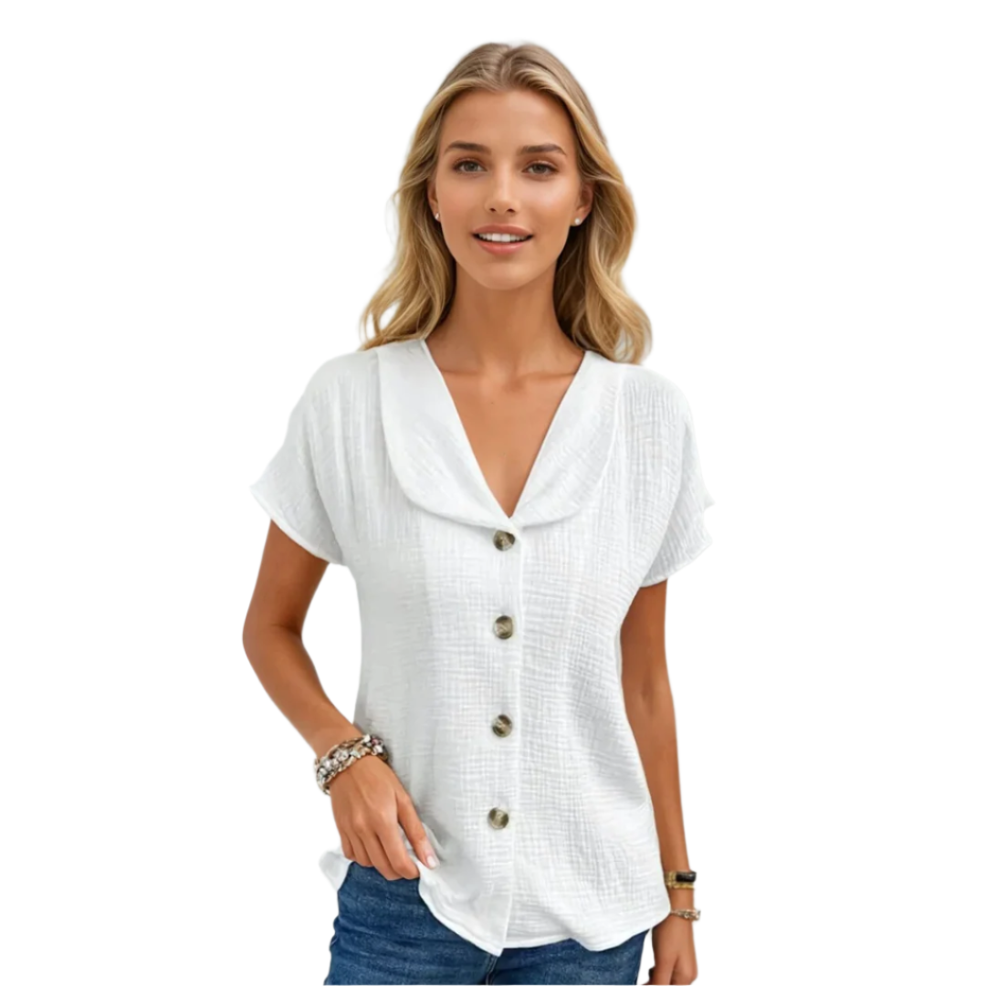 Zwarte Blouse Dames Met Kraag en Knopen Ademend Stof Relaxed Fit 0
