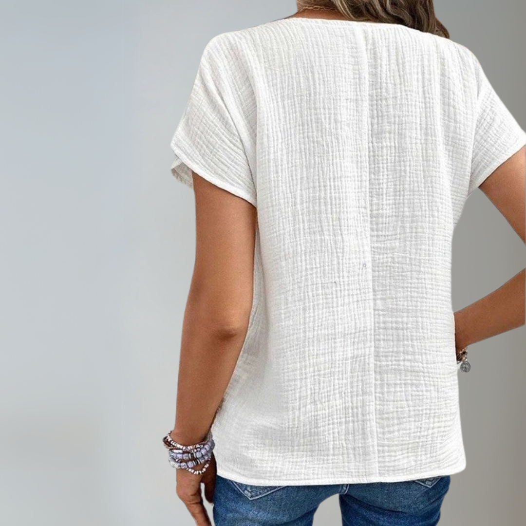 Zwarte Blouse Dames Met Kraag en Knopen Ademend Stof Relaxed Fit 2