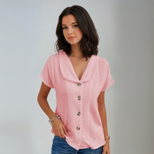 Zwarte Blouse Dames Met Kraag en Knopen Ademend Stof Relaxed Fit 4