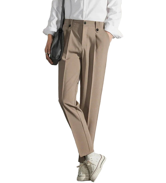 Zwarte Heren Broek Klassieke Pasvorm Katoenmix Met Geplooide Voorkant 0