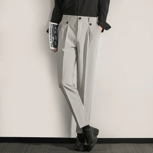 Zwarte Heren Broek Klassieke Pasvorm Katoenmix Met Geplooide Voorkant 1