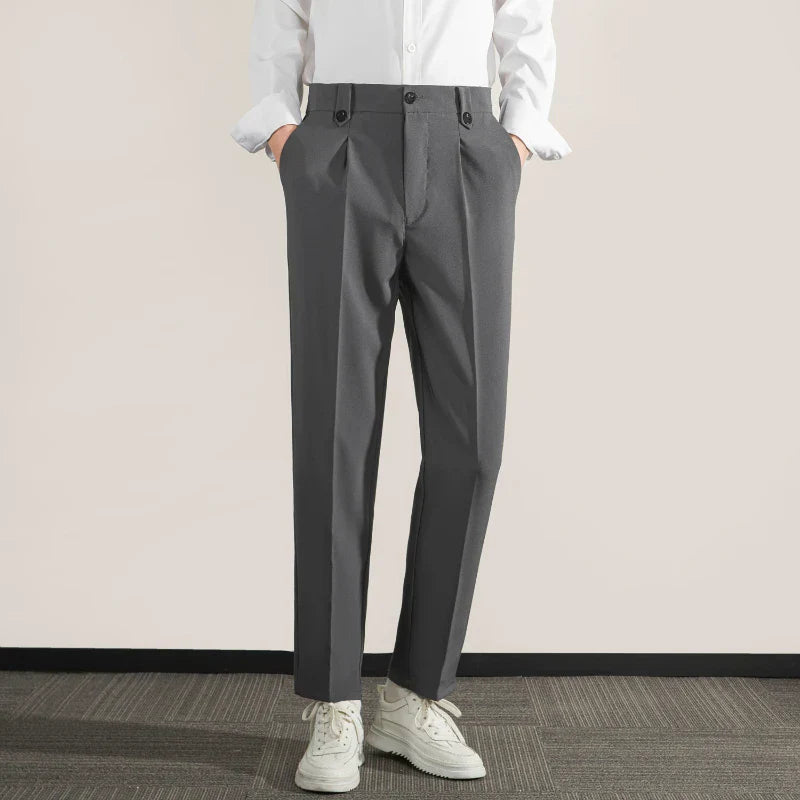 Zwarte Heren Broek Klassieke Pasvorm Katoenmix Met Geplooide Voorkant 2