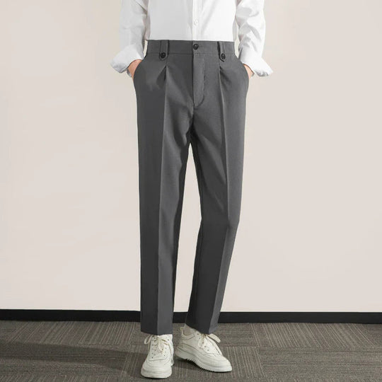 Zwarte Heren Broek Klassieke Pasvorm Katoenmix Met Geplooide Voorkant 2