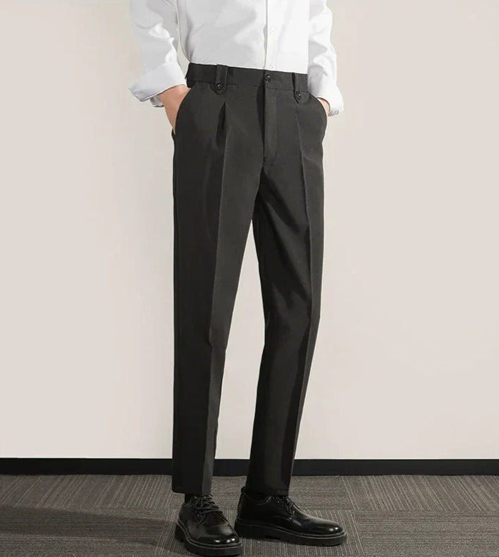 Zwarte Heren Broek Klassieke Pasvorm Katoenmix Met Geplooide Voorkant 3