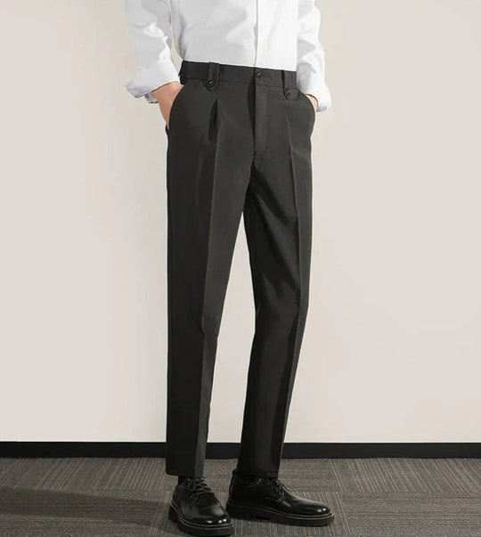 Zwarte Heren Broek Klassieke Pasvorm Katoenmix Met Geplooide Voorkant 3