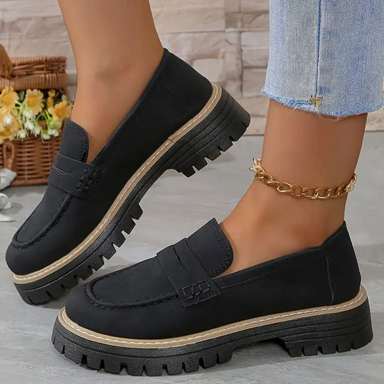 Zwarte Loafers Dames met Chunky Zool - Casual Suède Slip-On Schoenen 0