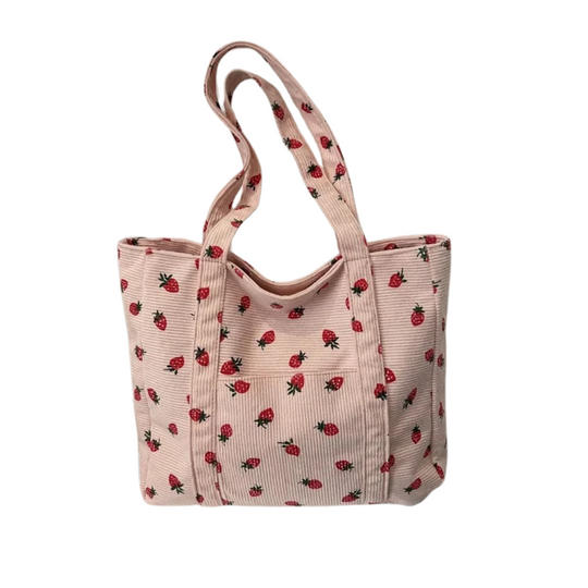 Dames Corduroy Aardbeienprint Schoudertas