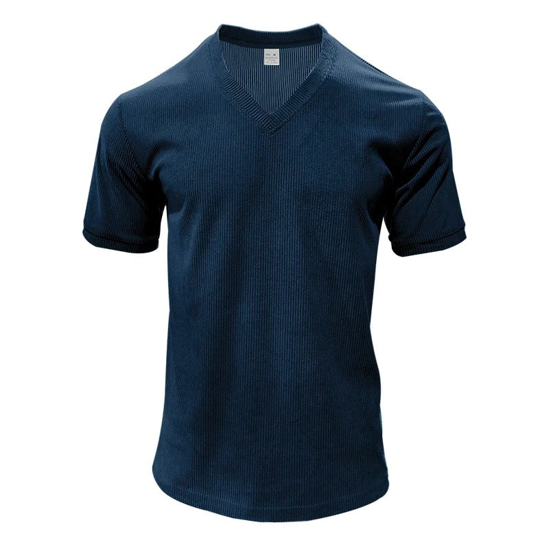 Corduroy V-hals T-shirt voor heren