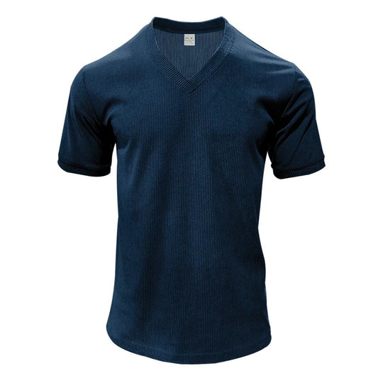 Corduroy V-hals T-shirt voor heren