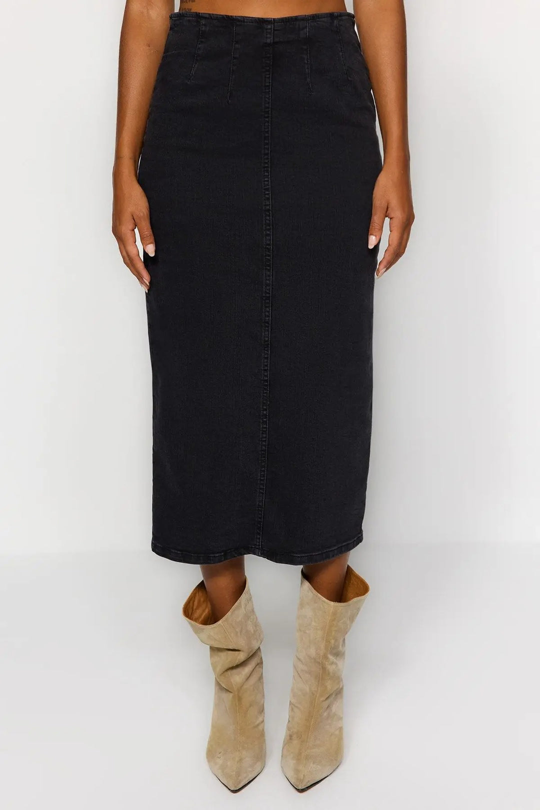 Dames Midi Koker Denim Rok