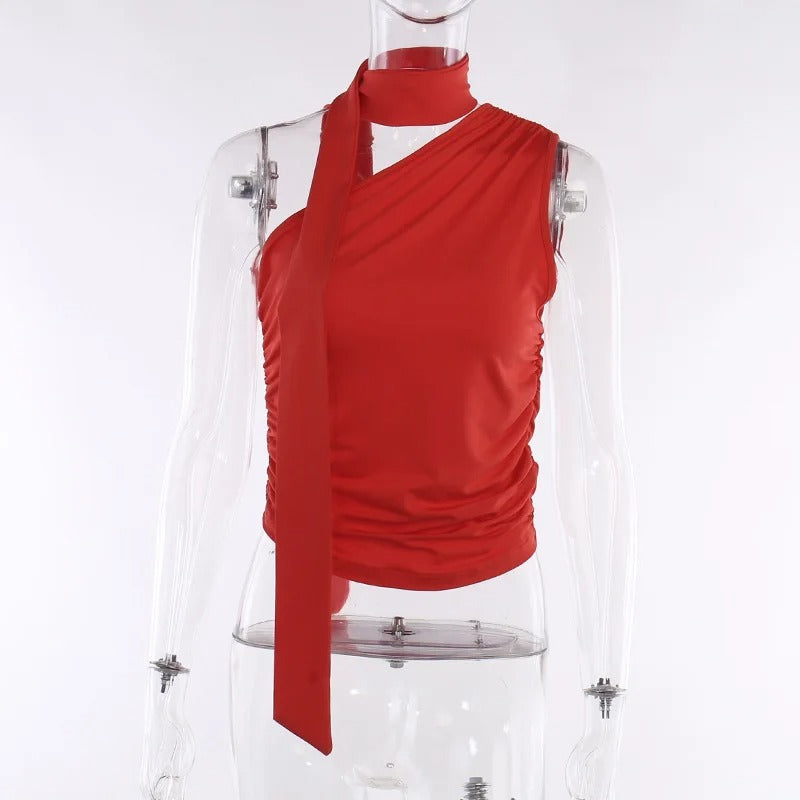 Dames haltertop met open rug en blote schouders