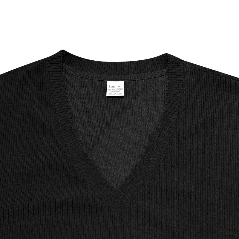 Corduroy V-hals T-shirt voor heren