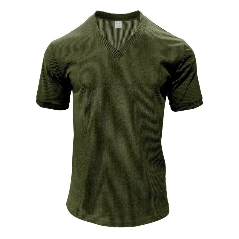 Corduroy V-hals T-shirt voor heren
