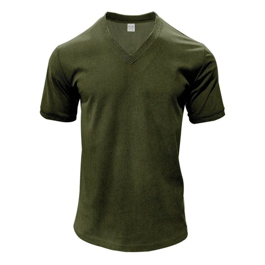 Corduroy V-hals T-shirt voor heren