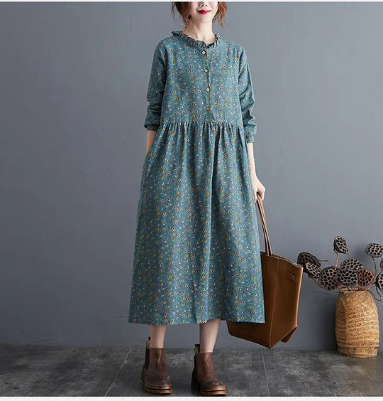 Vrouwen Vintage Bloemenjurk met Ruches