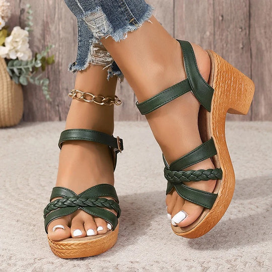 Gevlochten Platform Sandalen met Chunky Hak