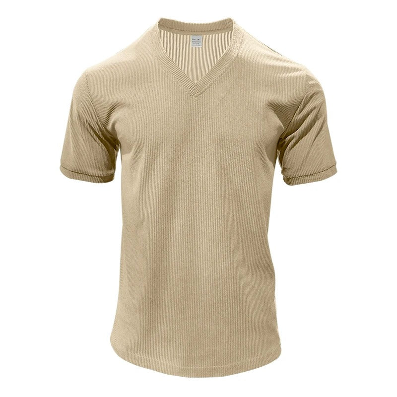 Corduroy V-hals T-shirt voor heren