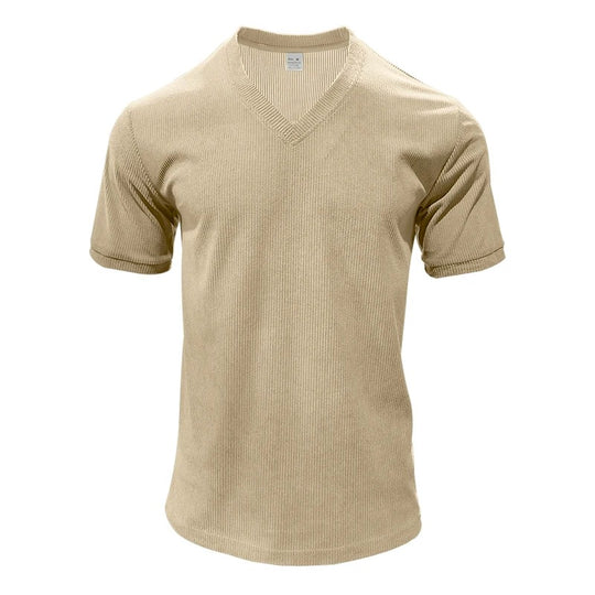 Corduroy V-hals T-shirt voor heren