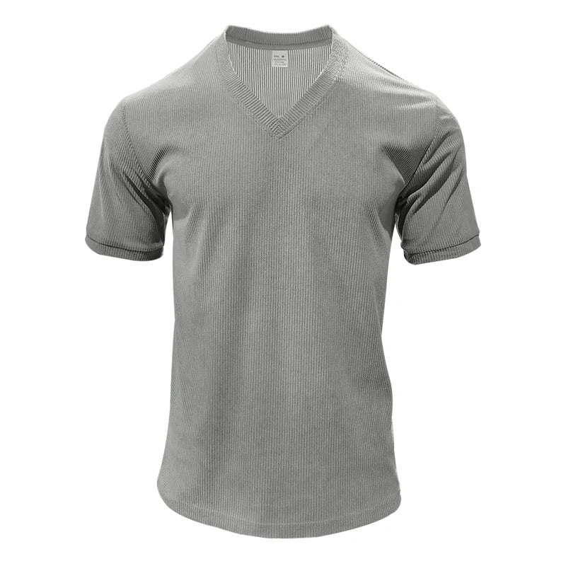 Corduroy V-hals T-shirt voor heren