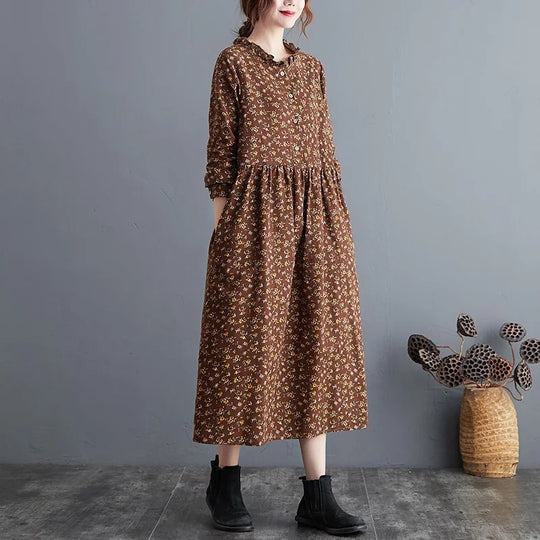 Vrouwen Vintage Bloemenjurk met Ruches